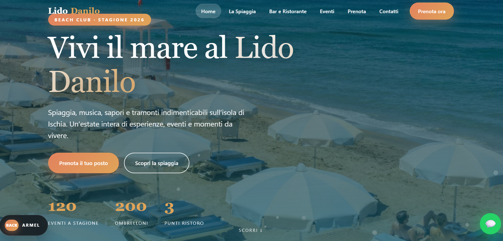 Area lounge ed eventi di un lido
